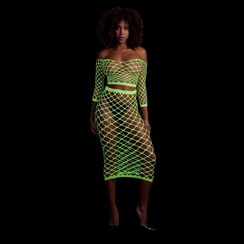 Ouch! by Shots Langsleeve Crop Top en Lange Rok - One Size - Neon Groen