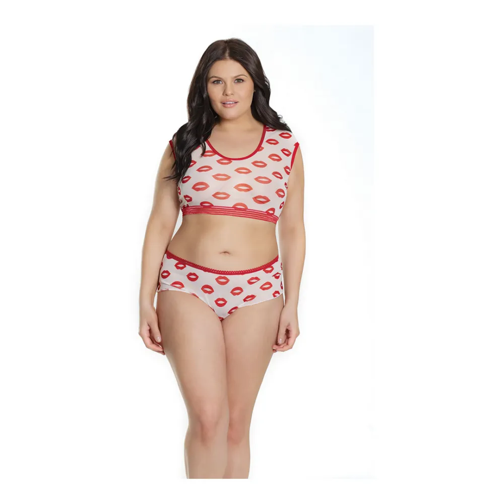 Coquette Crop Top en Shorts met Lippenprint - Plus Size