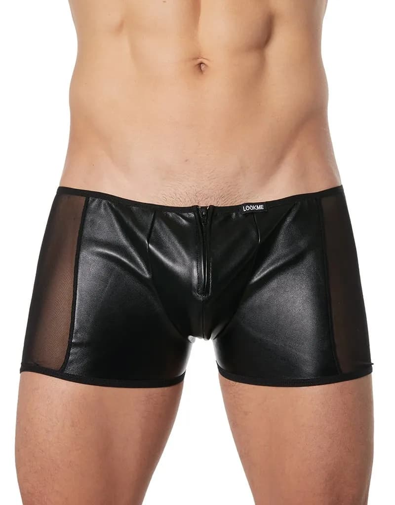 Lederlook heren short met transparante zijkanten (S)