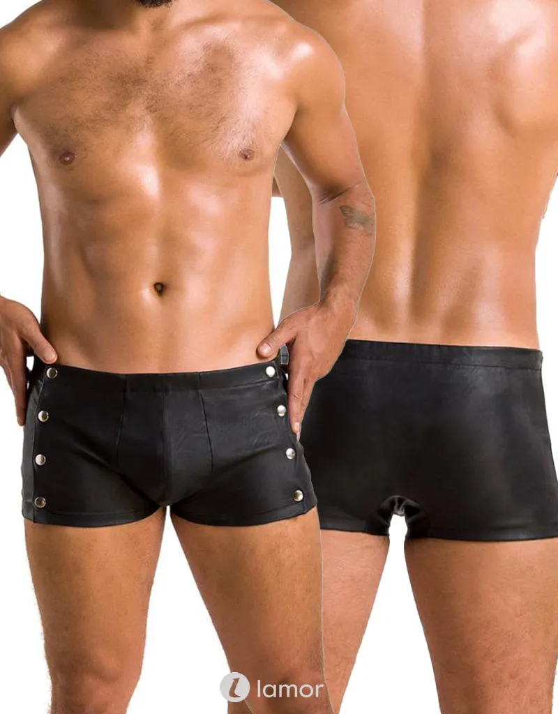 Zwarte lederlook Heren short