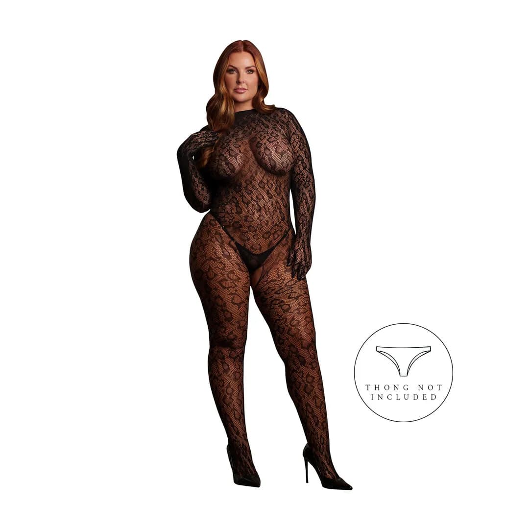 Le Désir by Shots Roxy - Leopard Open Knit Cat Suit - Queen Size - Black
