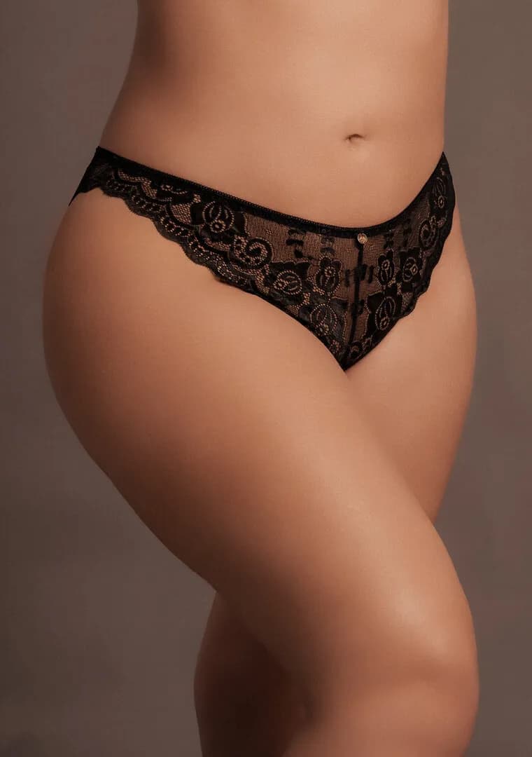 Le Désir by Shots Zoé - Elastische Lace Slip met Rugveters en Gouden Details - Plus Size