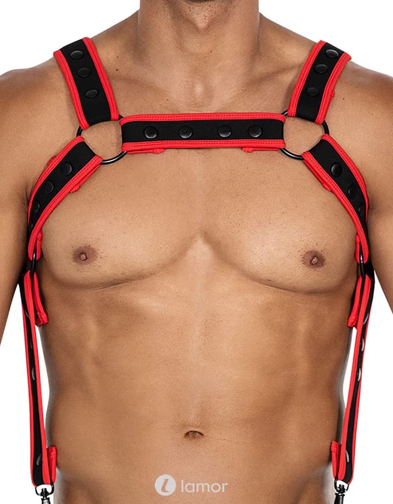 Zwart/Rood Neopreen borstharnas05