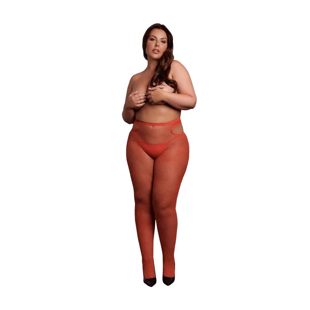 Le Désir by Shots Glanzende Cut-Out Panty's - Plus Size - Rood/Gouden Glitter
