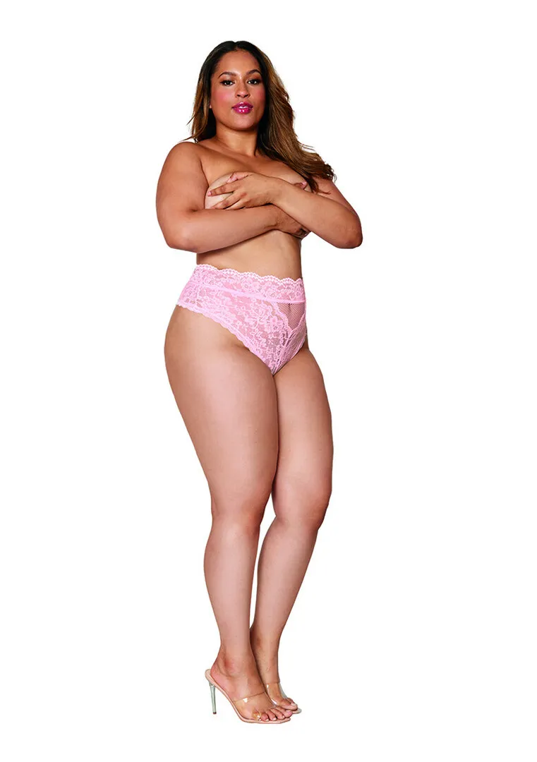 Dreamgirl Hoge Taille Kanten Panty - 2X - Roze