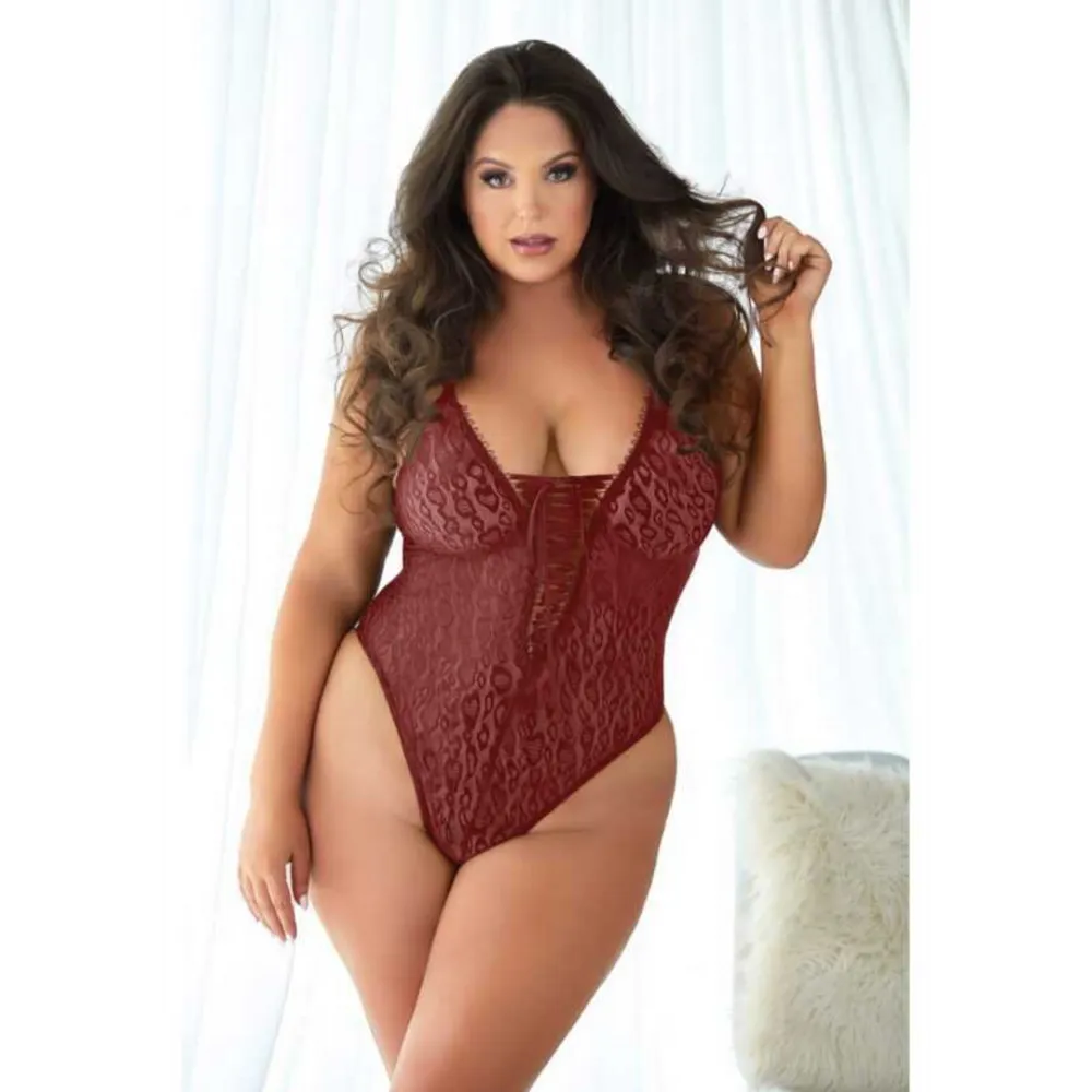 Allure Kanten Luipaard Teddy met Kanten Detail - 2X/3X
