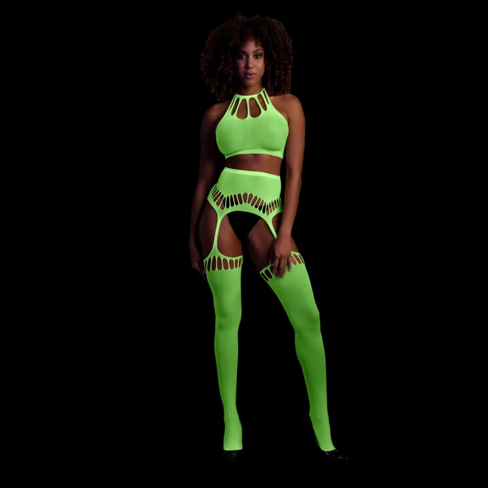 Ouch! by Shots Twee-delige set met crop top en panty - One size - Neon groen
