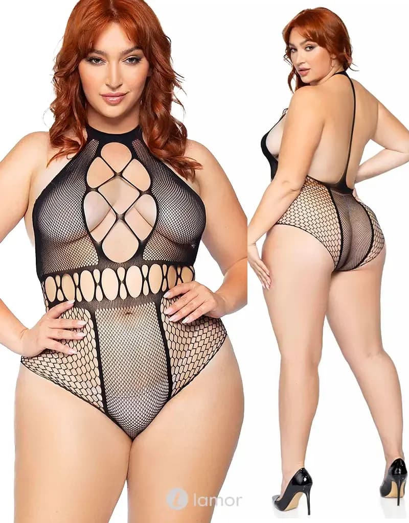Plus Naadloze Halter Body Zwart