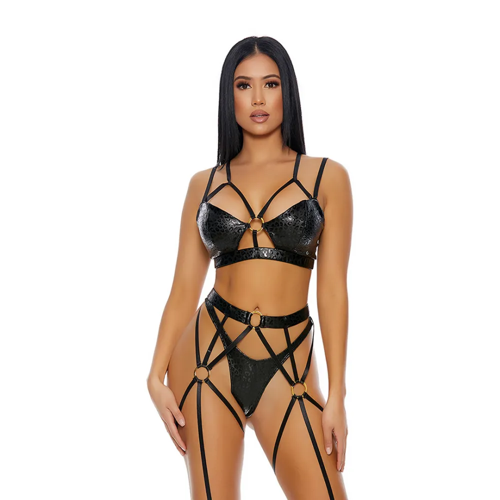 Forplay That's My Spot Cheetah Print Lingerie Set - XL - Zwart