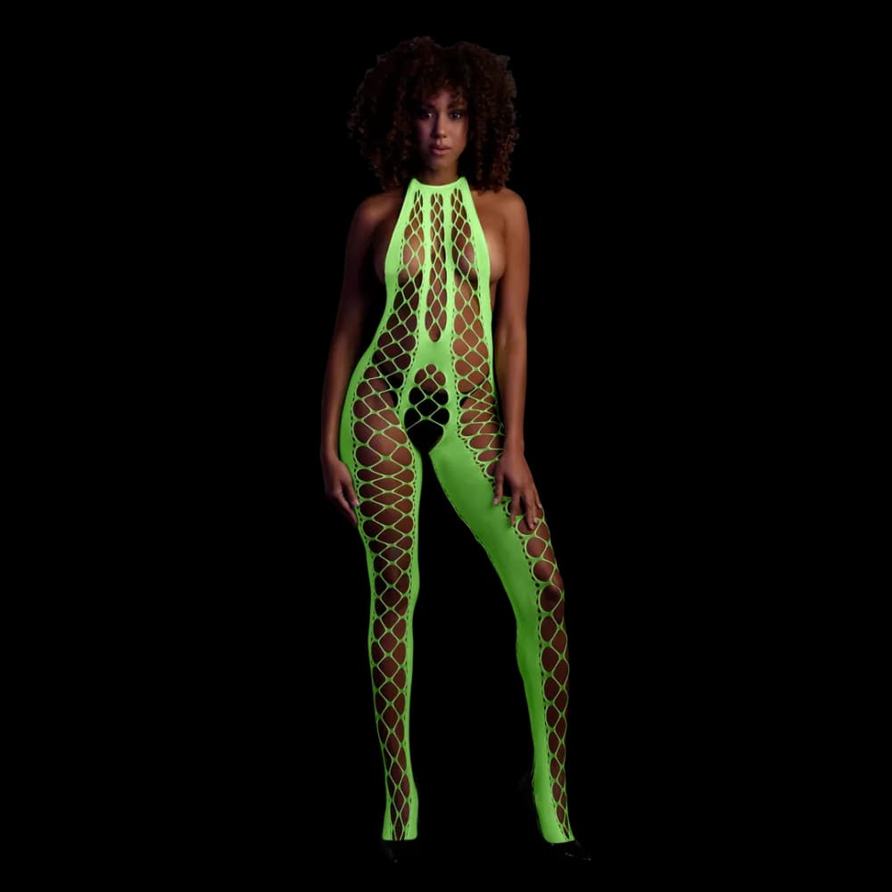 Ouch! by Shots Bodystocking met Halterneck - One Size - Neon Groen
