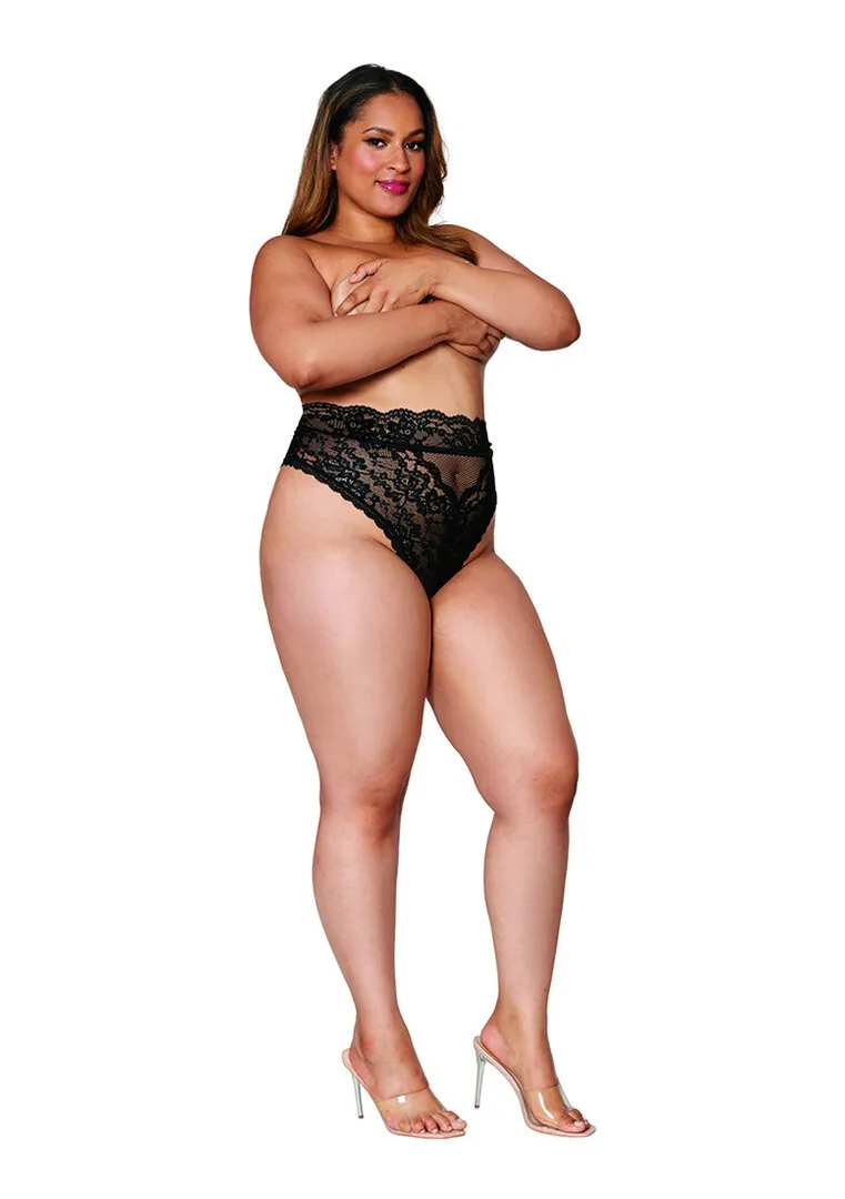 Dreamgirl Hoge Taille Kant Slip - 3X - Zwart