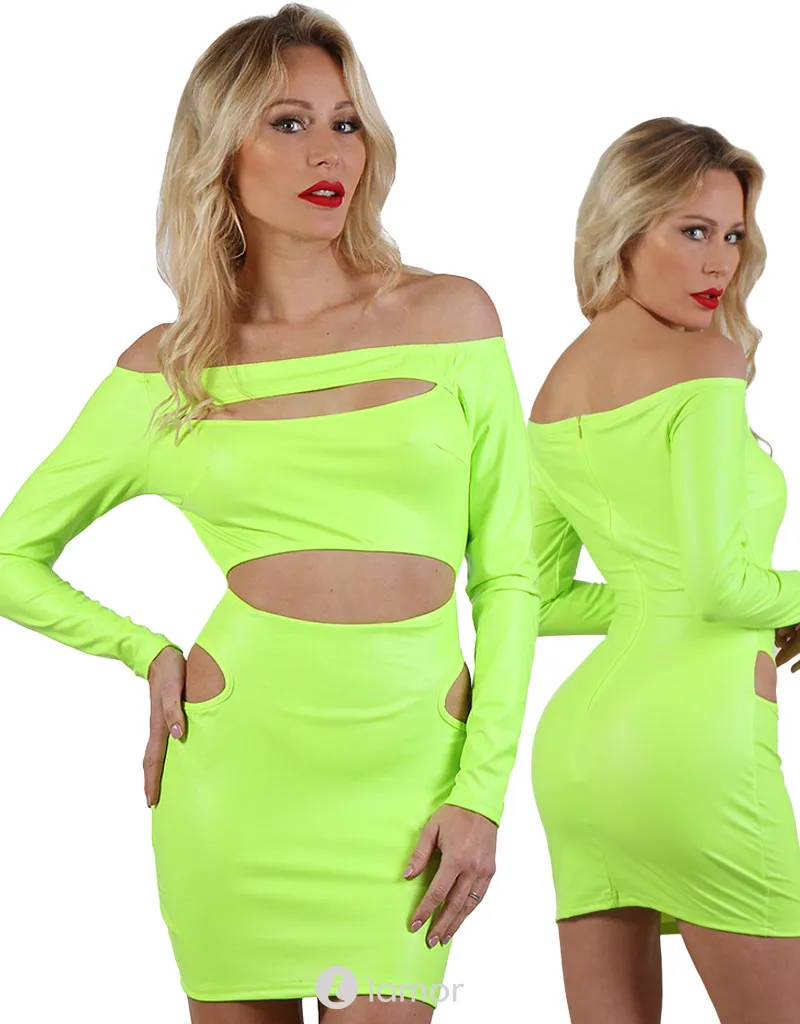 Wetlook Neon geel mini jurk