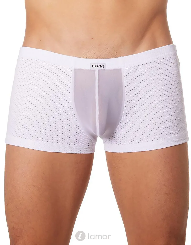 Witte heren boxer in geperforeerde stof en tulle (S)